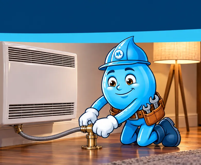 Plumbing mascot Splashy connecting a gas heater