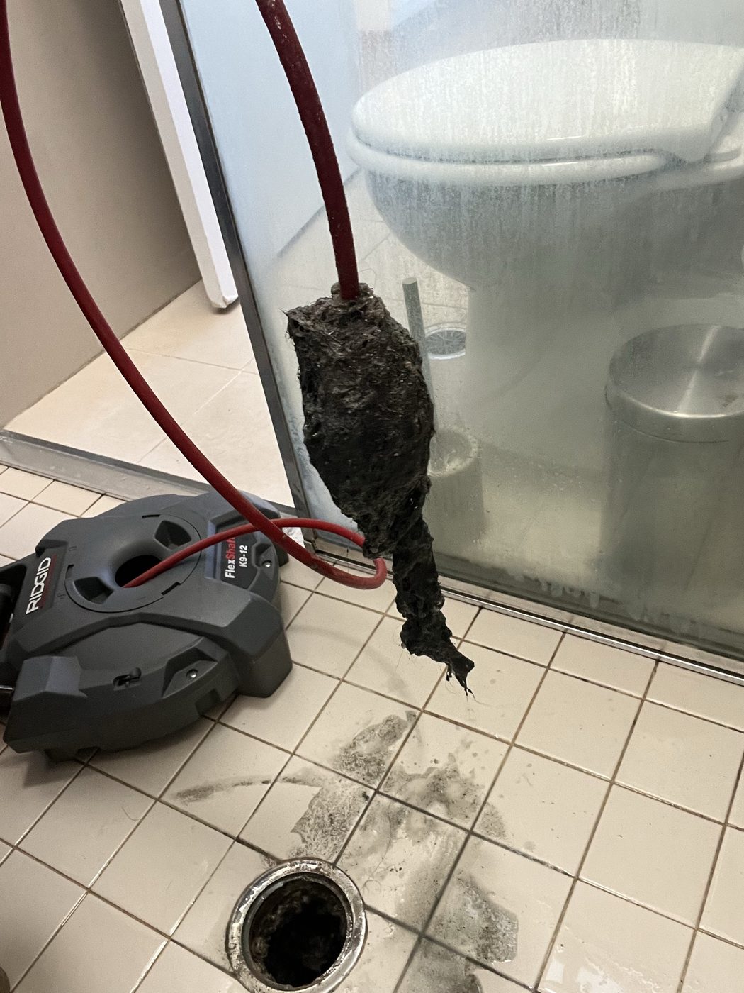 Blockage pulled out of a shower drain on a Mr Splash job in Roselands