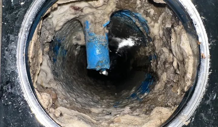 Soap and hair build-up choking an open floor waste in Rouse Hill