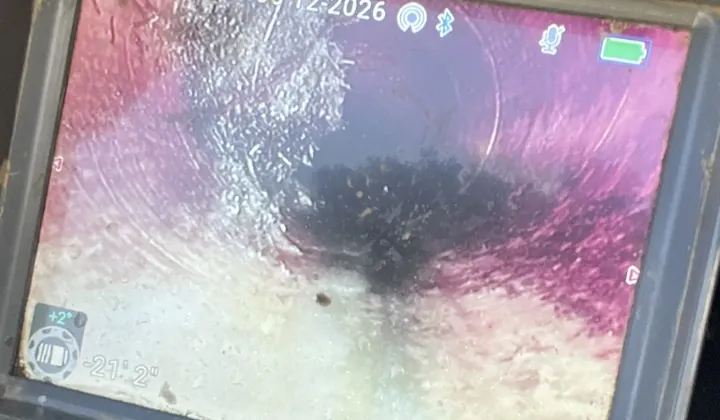 Drain camera screen showing a build-up narrowing the kitchen waste line in Penshurst