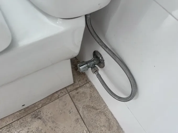 Stop tap and braided flexi hose beside a toilet in Bondi Beach
