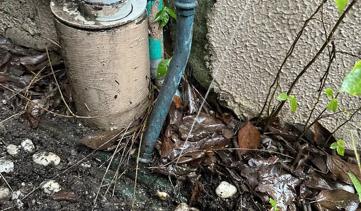 Old copper water pipe leaking at the base of an outside wall in Naremburn