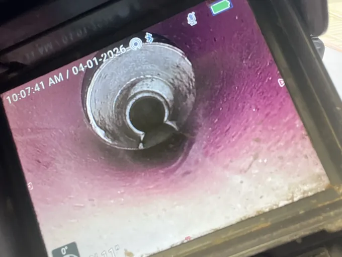 Drain camera screen showing a clear section of pipe in Cartwright
