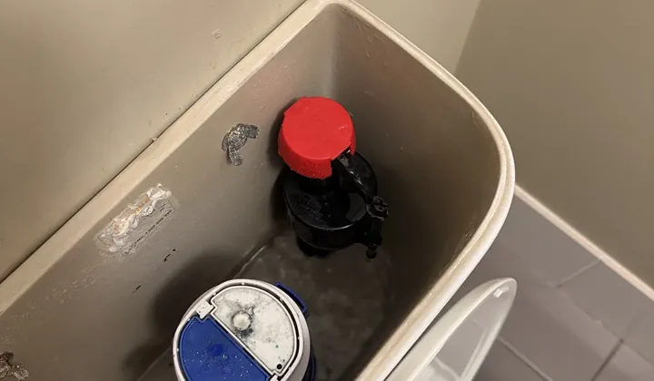 Inlet valve and flush valve inside a toilet cistern in Elderslie
