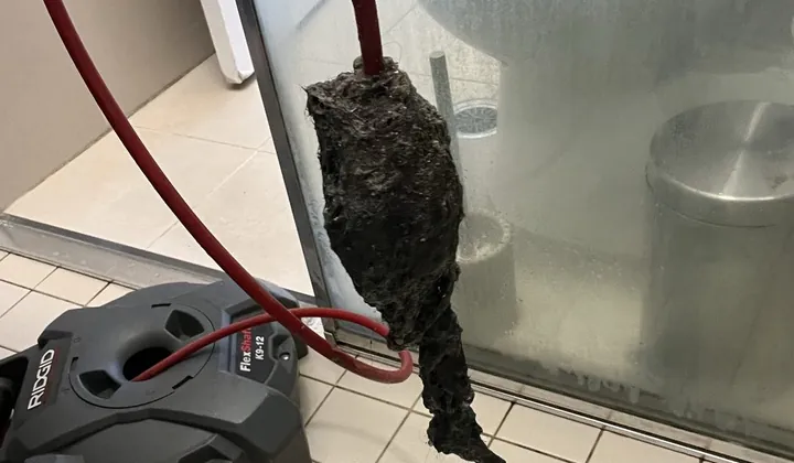 Hair and sludge pulled out of a blocked shower drain in Roselands