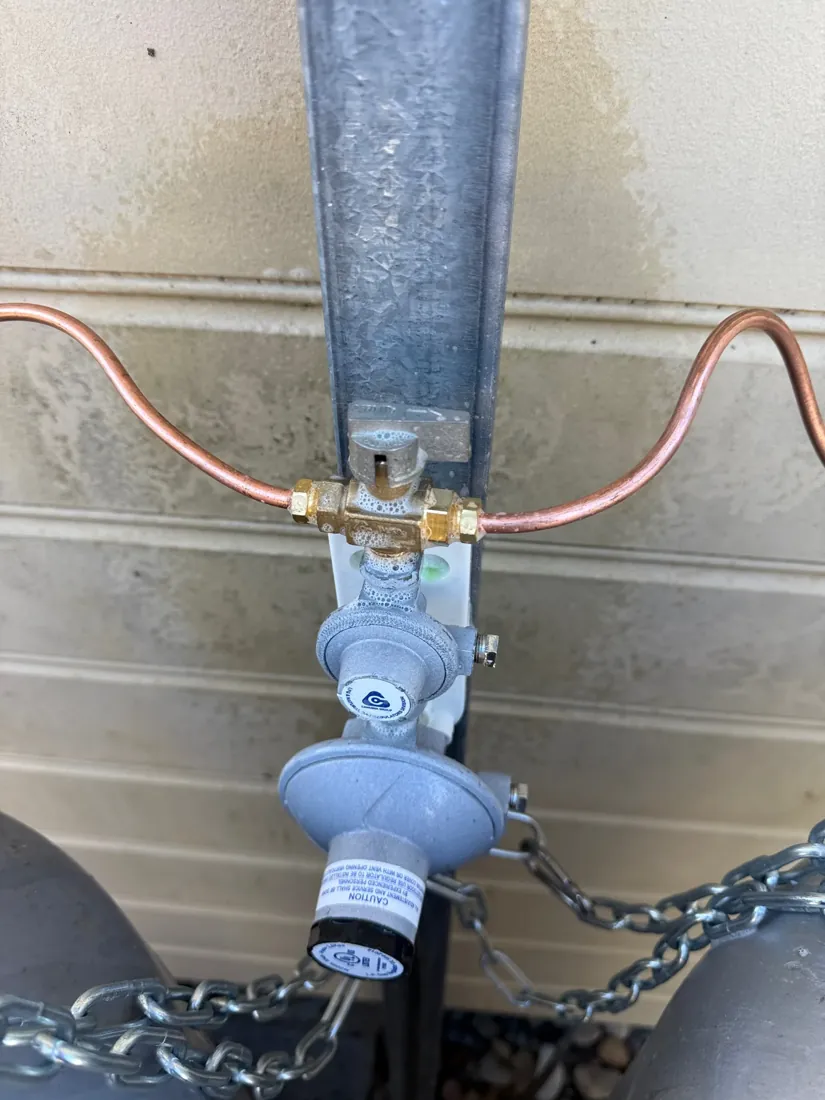 LPG regulator and riser isolated at the start of a Mr Splash gas repair in Wilton