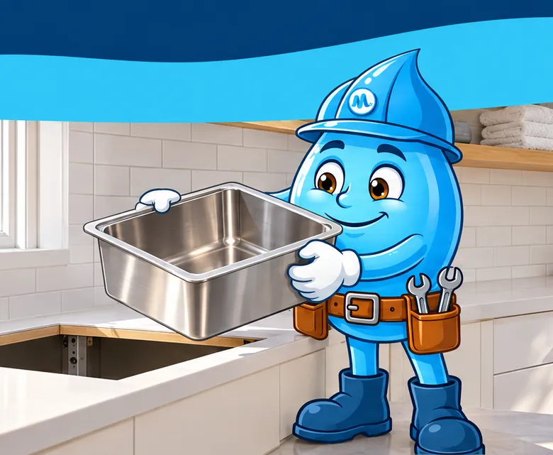 Plumbing mascot Splashy fitting a new laundry tub