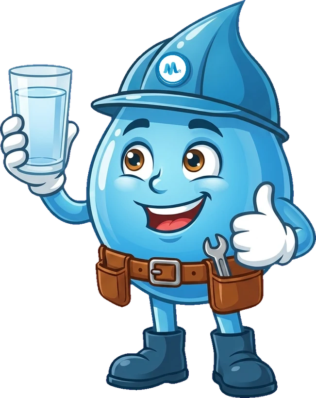 Splashy holding up a glass of clear water