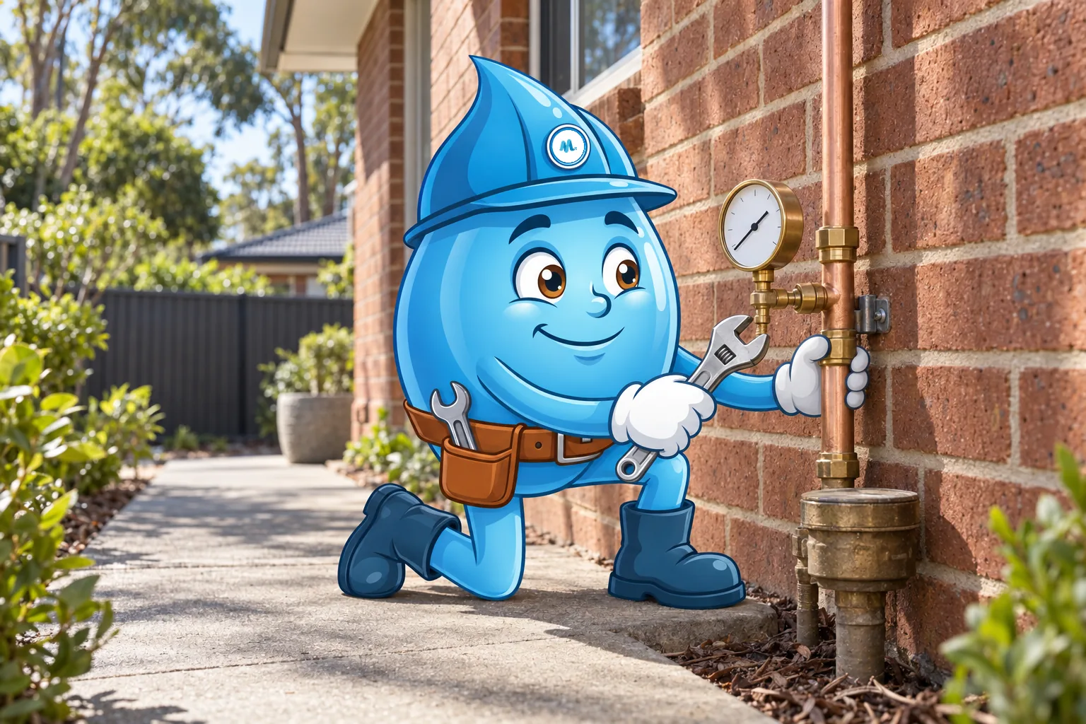 Splashy reading a water pressure gauge on the main line