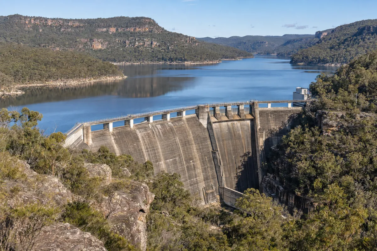 A dam and reservoir in bushland west of Sydney