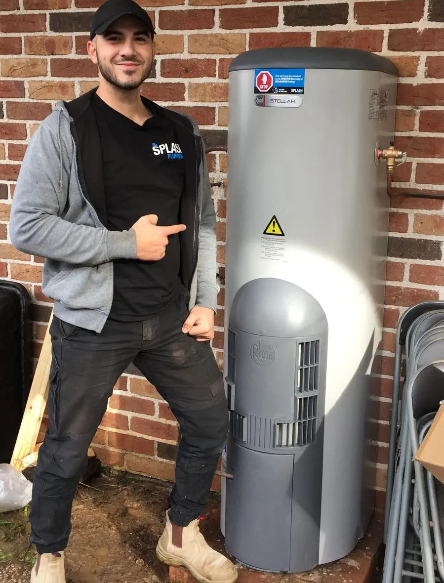 Mr Splash plumber with a newly installed Rheem hot water system