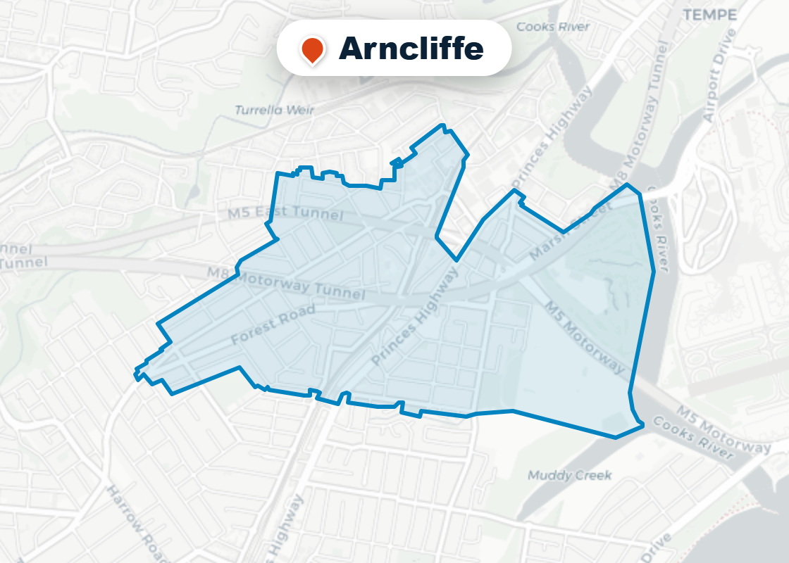 Map of Mr Splash plumbing service area in Arncliffe
