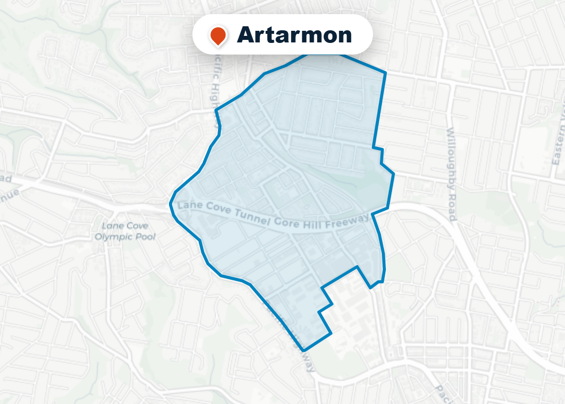 Map of Mr Splash plumbing service area in Artarmon