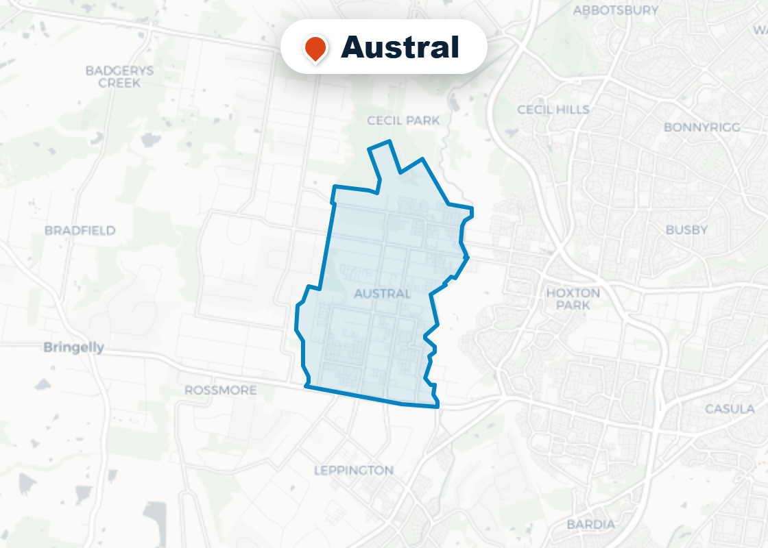 Map of Mr Splash plumbing service area in Austral