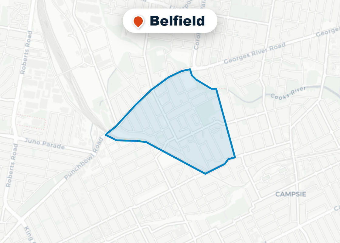 Map of Mr Splash plumbing service area in Belfield