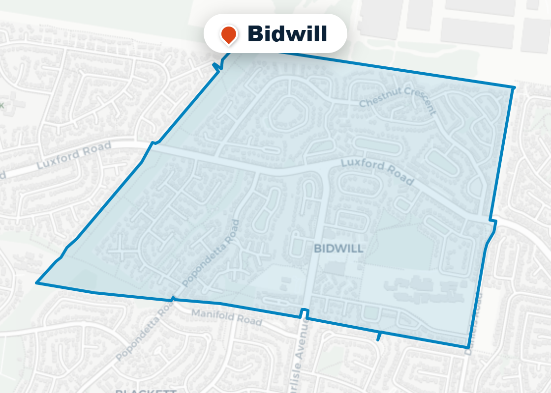 Map of Mr Splash plumbing service area in Bidwill