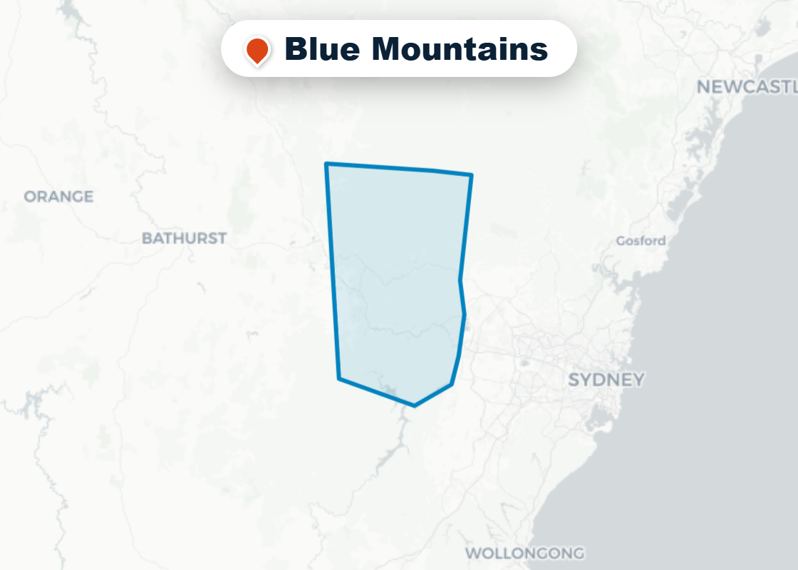 Map of Mr Splash plumbing service area in Blue Mountains