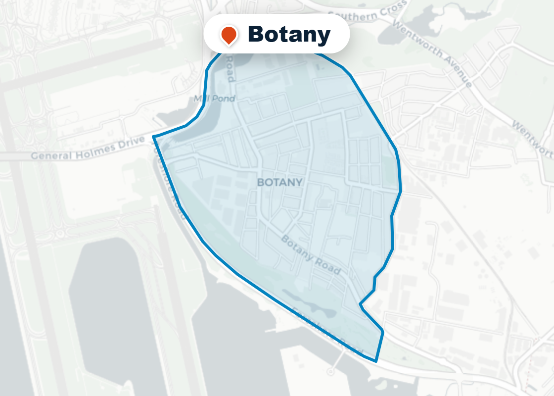 Map of Mr Splash plumbing service area in Botany