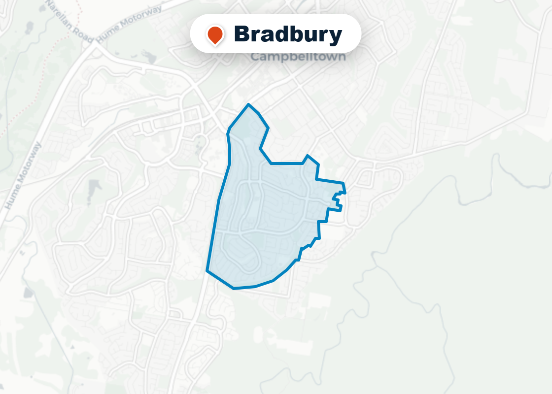 Map of Mr Splash plumbing service area in Bradbury