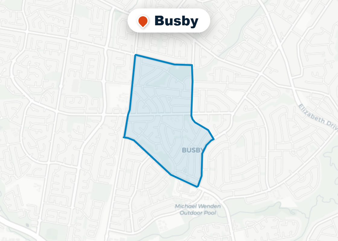 Map of Mr Splash plumbing service area in Busby