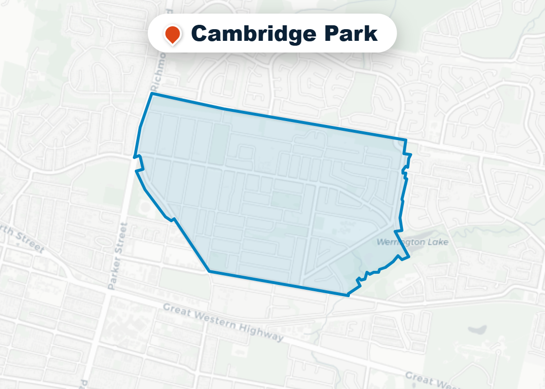 Map of Mr Splash plumbing service area in Cambridge Park