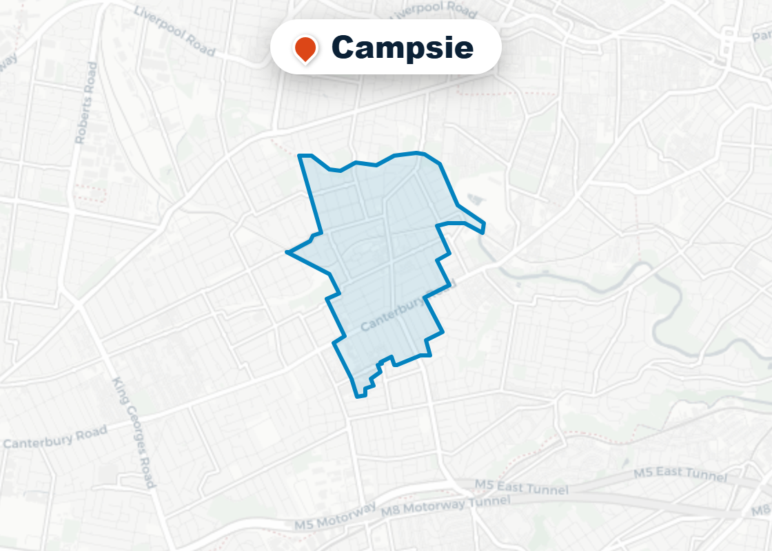 Map of Mr Splash plumbing service area in Campsie