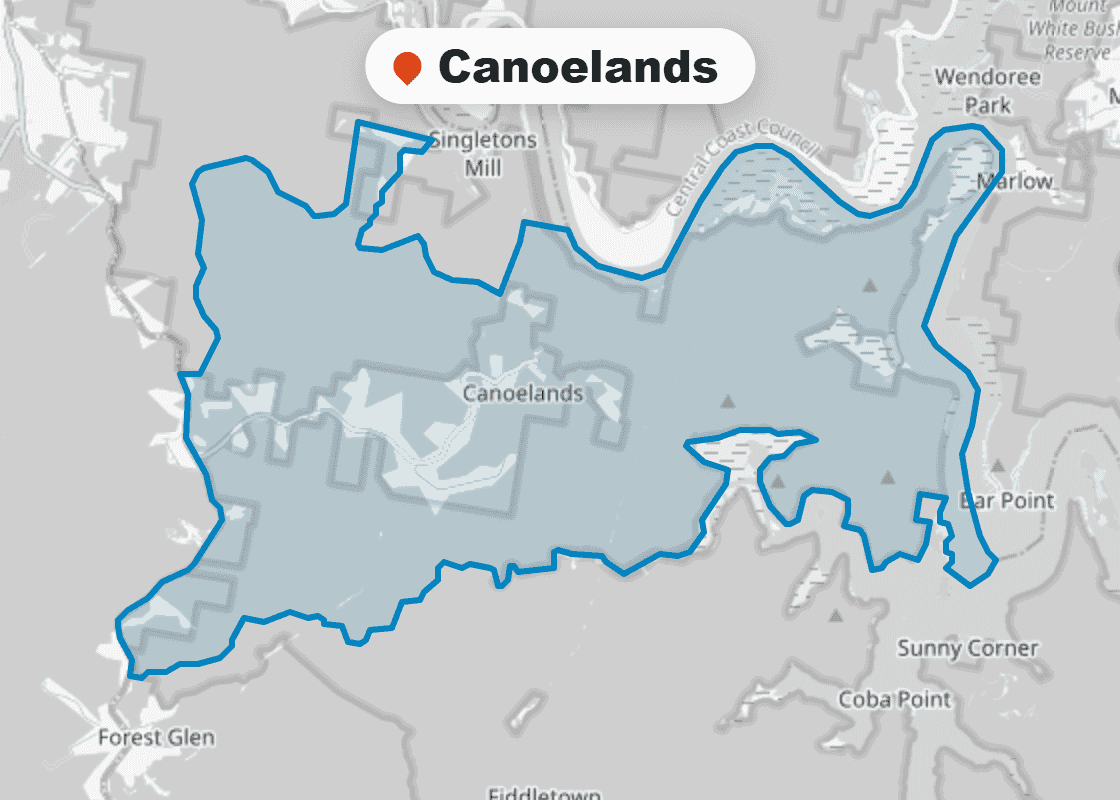 Map of Mr Splash plumbing service area in Canoelands