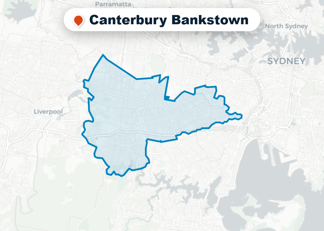 Map of Mr Splash plumbing service area in Canterbury Bankstown