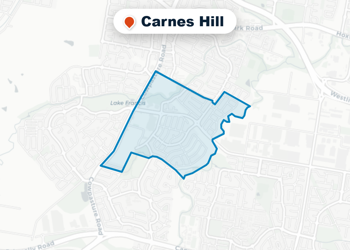 Map of Mr Splash plumbing service area in Carnes Hill
