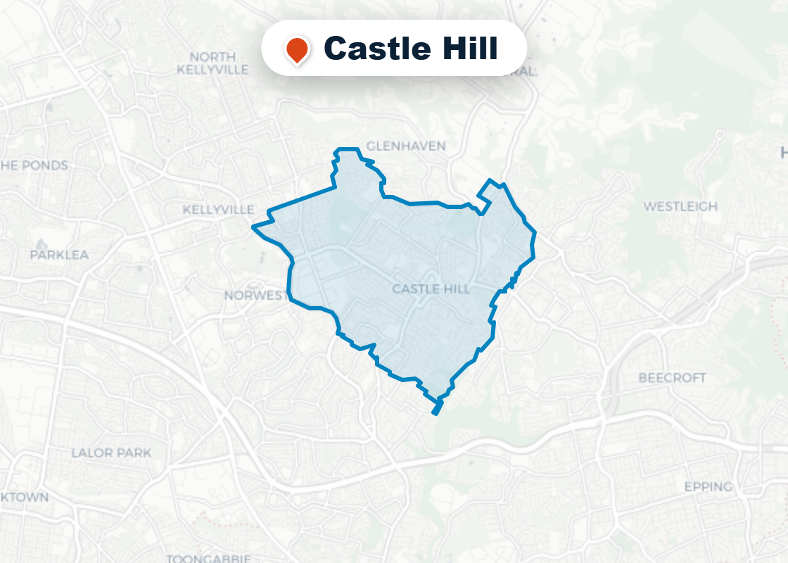 Map of Mr Splash plumbing service area in Castle Hill