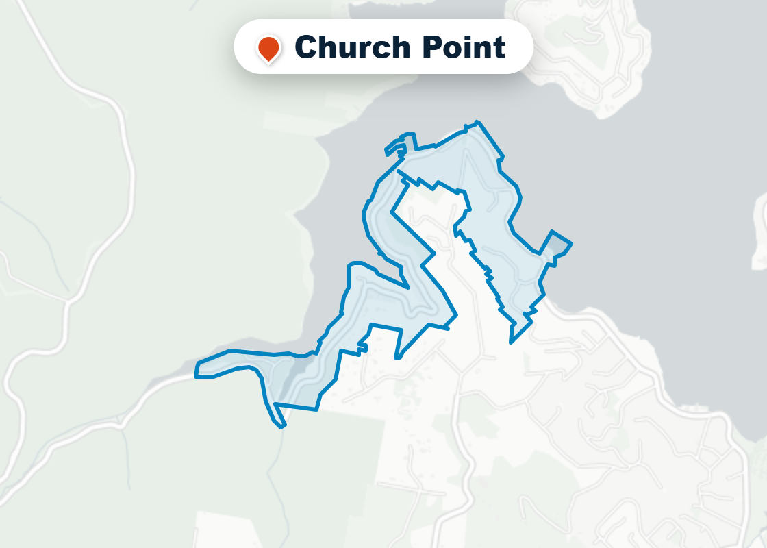 Map of Mr Splash plumbing service area in Church Point