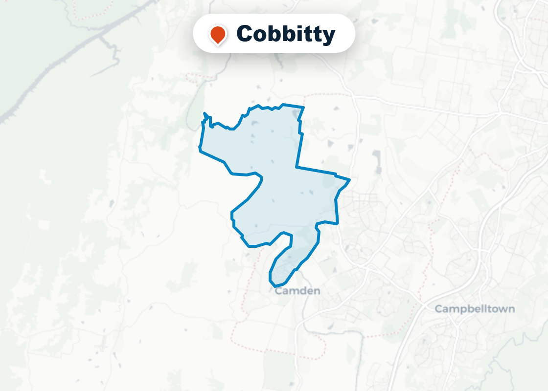 Map of Mr Splash plumbing service area in Cobbitty