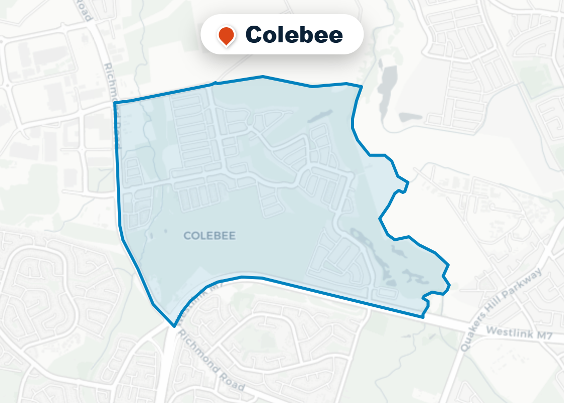 Map of Mr Splash plumbing service area in Colebee