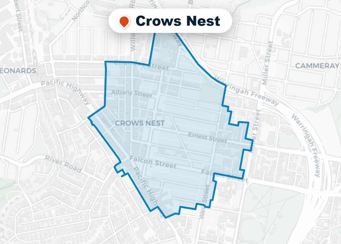 Map of Mr Splash plumbing service area in Crows Nest
