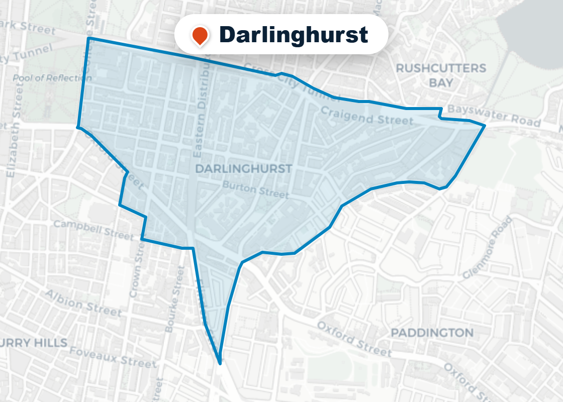 Map of Mr Splash plumbing service area in Darlinghurst