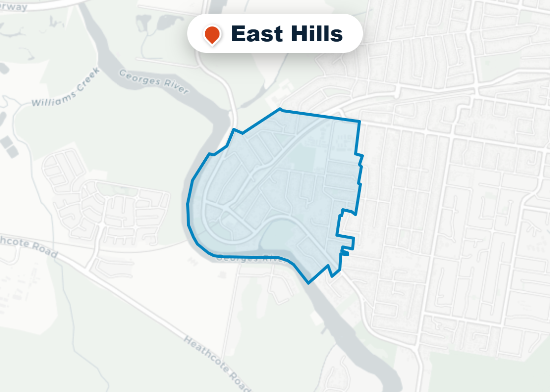 Map of Mr Splash plumbing service area in East Hills