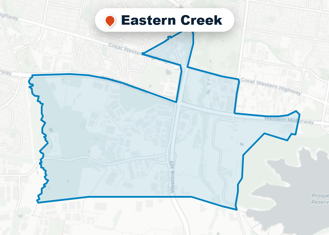 Map of Mr Splash plumbing service area in Eastern Creek