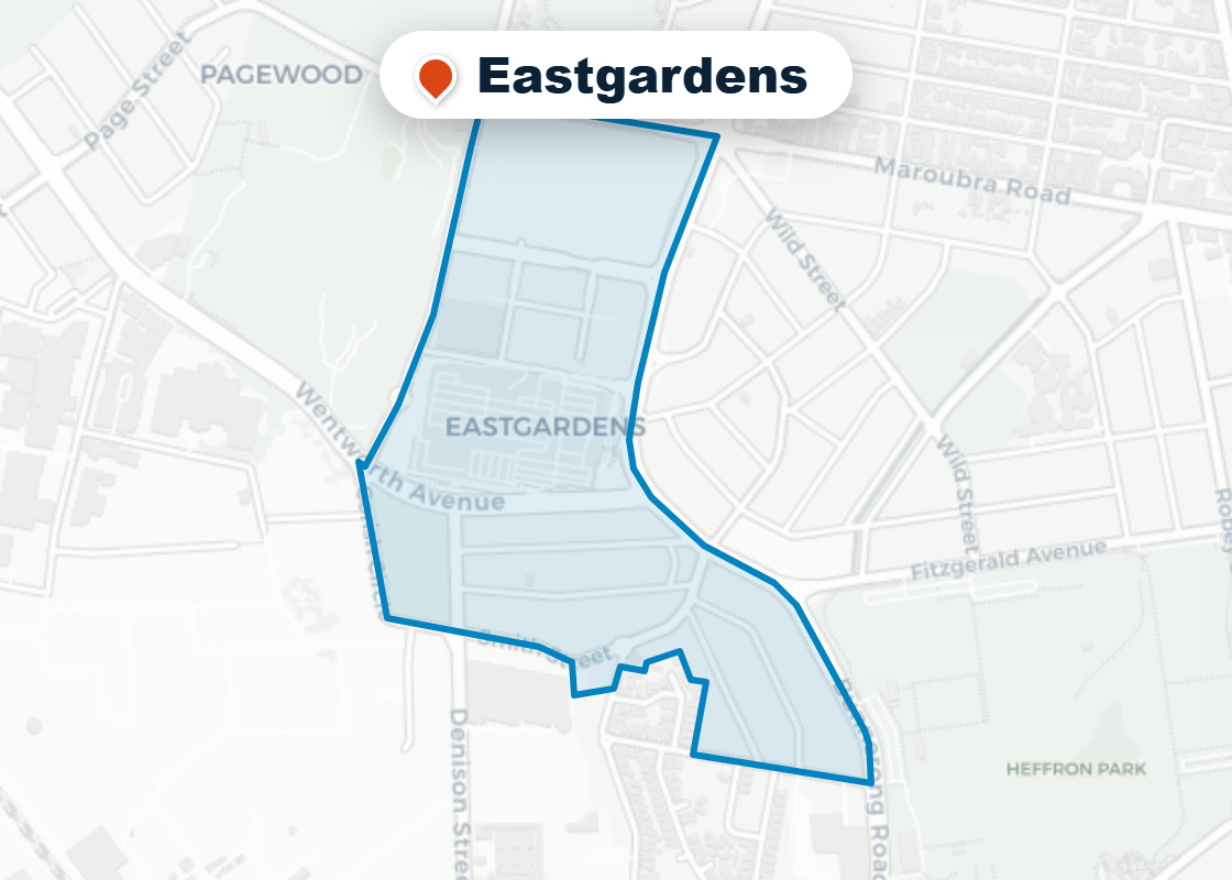 Map of Mr Splash plumbing service area in Eastgardens