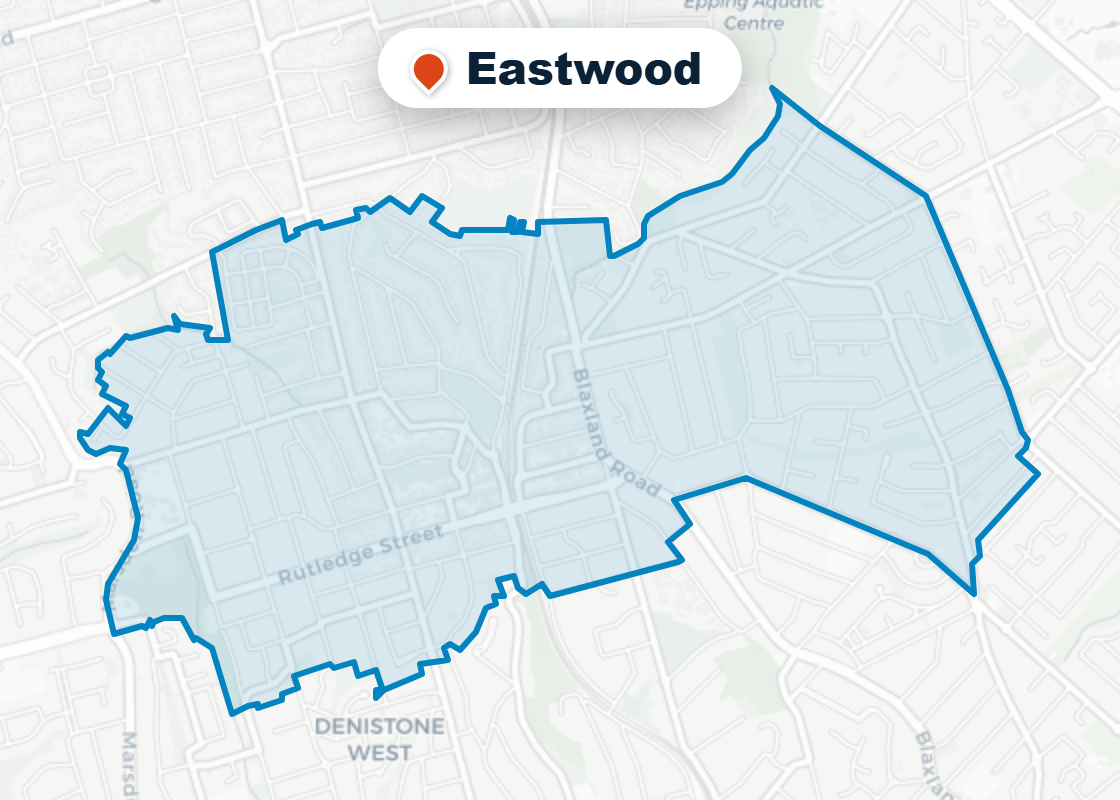 Map of Mr Splash plumbing service area in Eastwood
