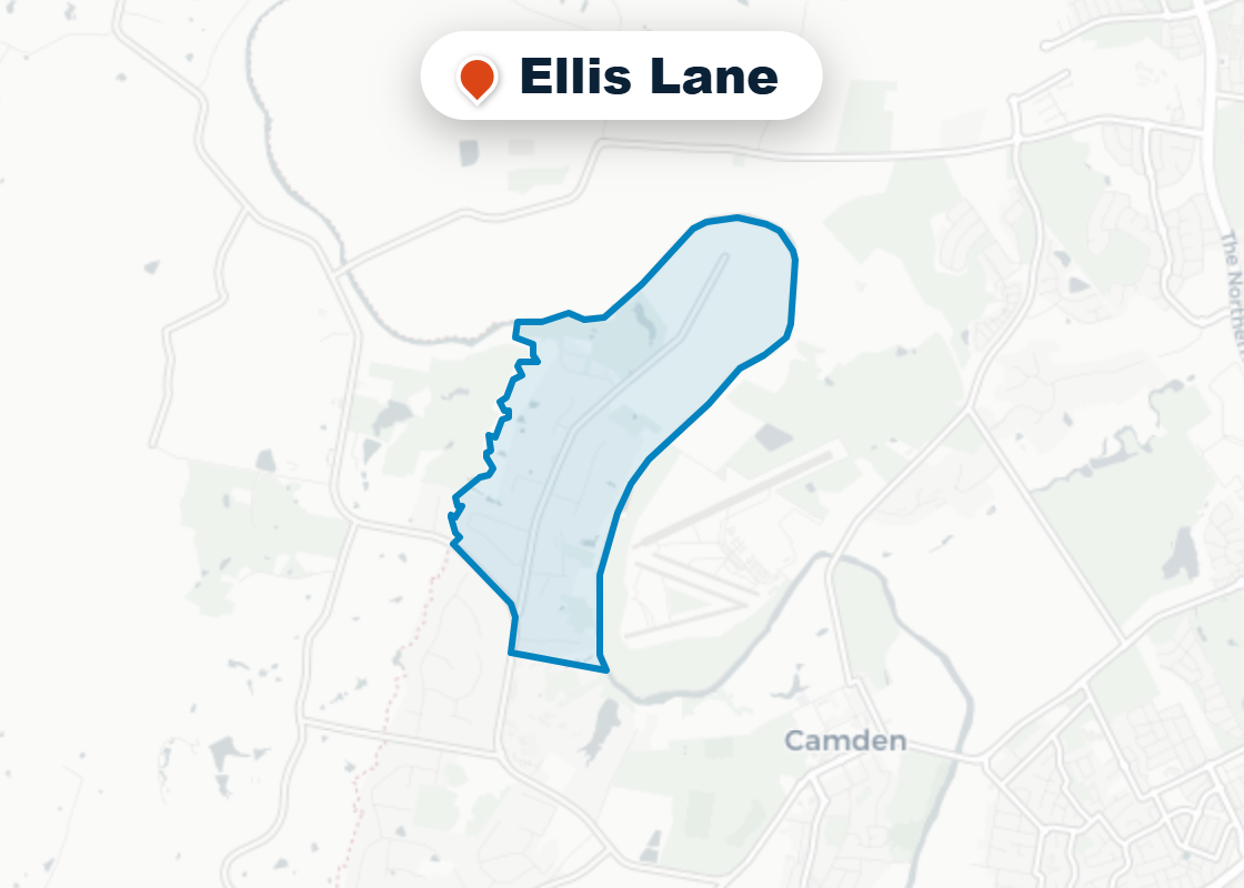 Map of Mr Splash plumbing service area in Ellis Lane
