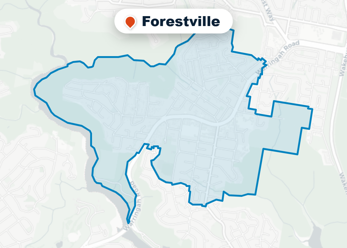 Map of Mr Splash plumbing service area in Forestville