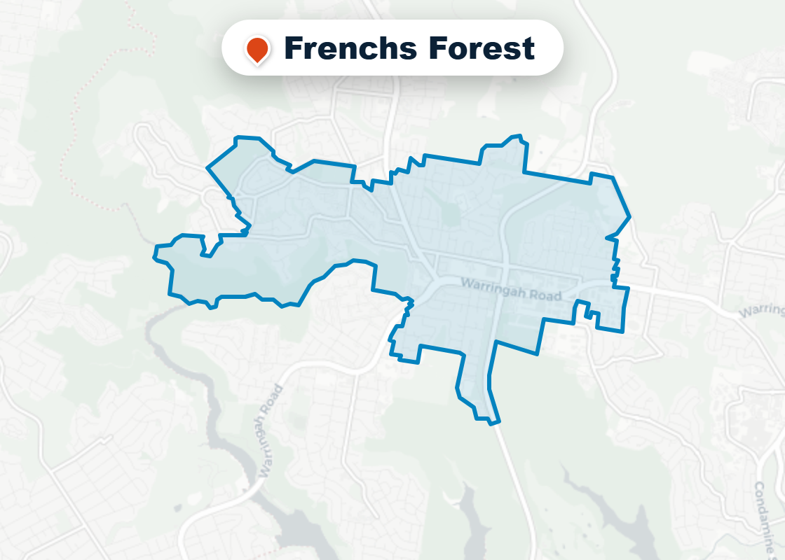 Map of Mr Splash plumbing service area in Frenchs Forest