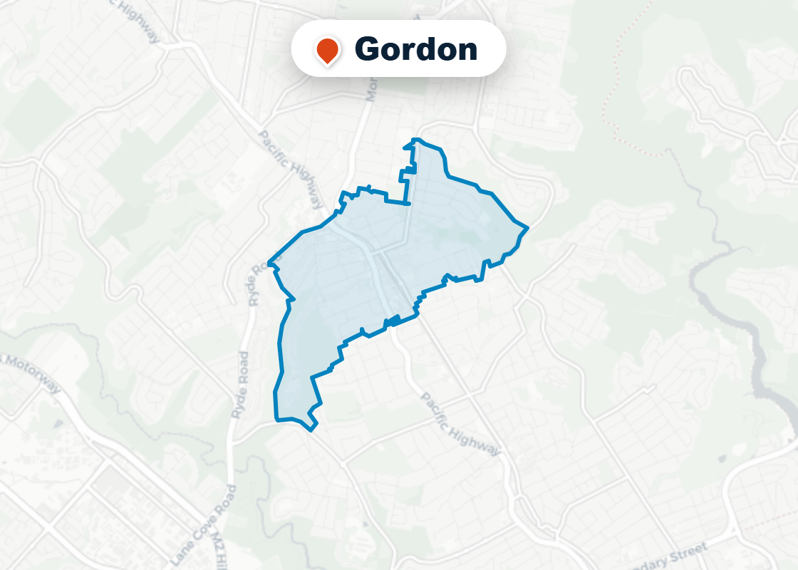 Map of Mr Splash plumbing service area in Gordon