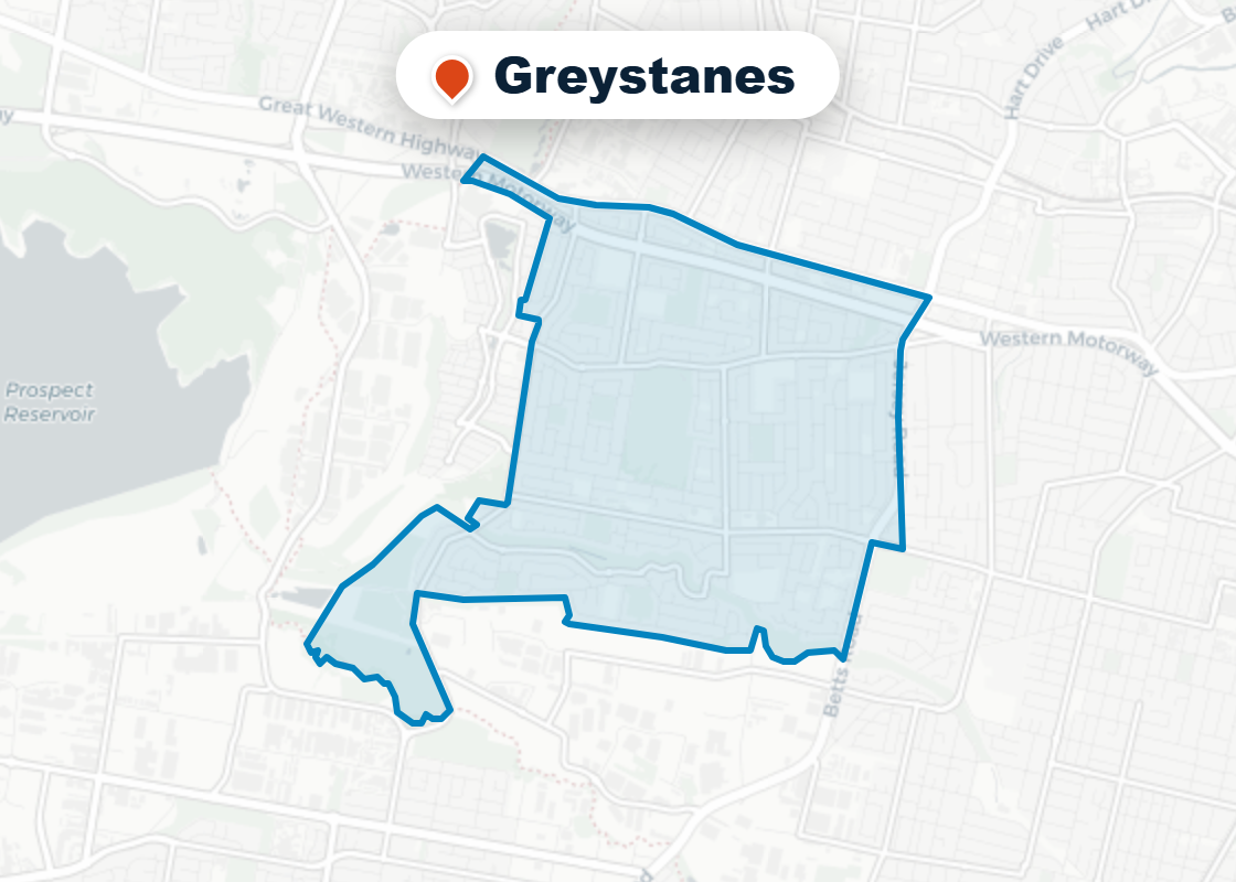 Map of Mr Splash plumbing service area in Greystanes