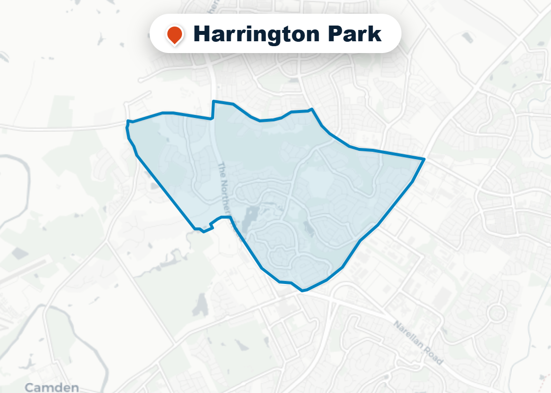 Map of Mr Splash plumbing service area in Harrington Park