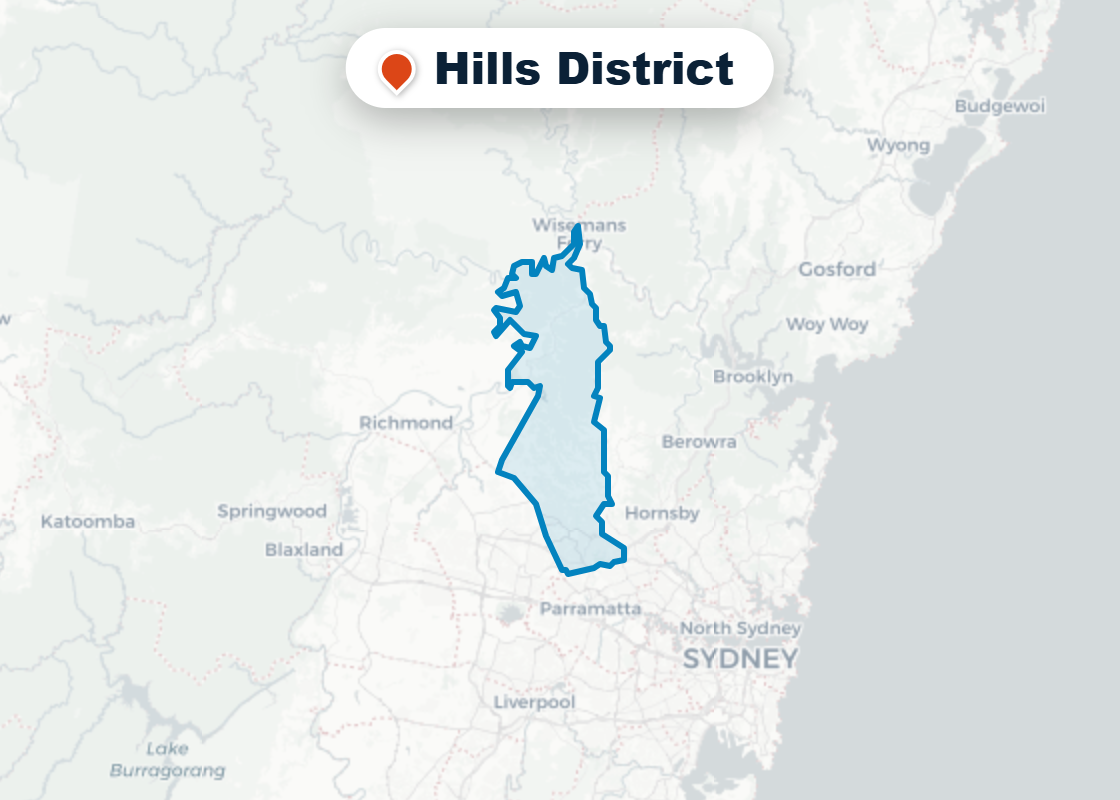 Map of Mr Splash plumbing service area in Hills District