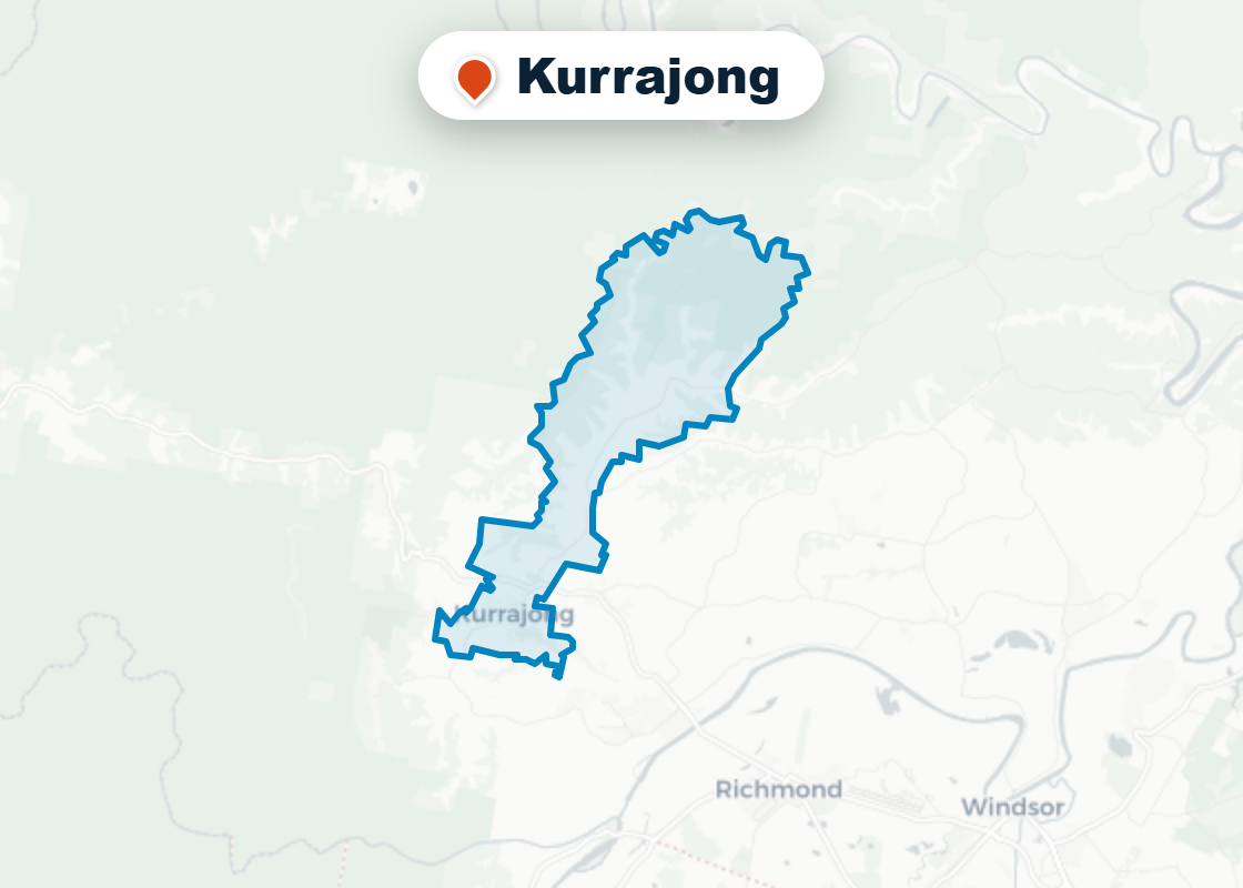 Map of Mr Splash plumbing service area in Kurrajong