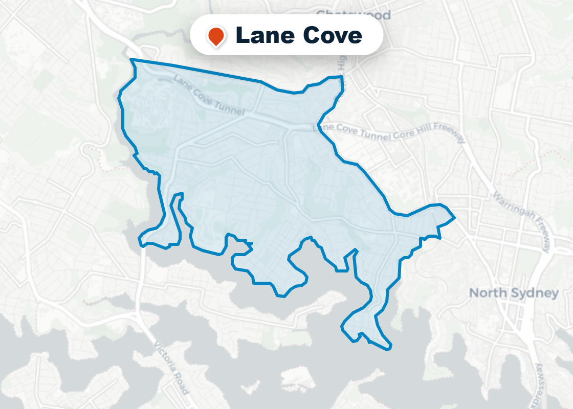 Map of Mr Splash plumbing service area in Lane Cove