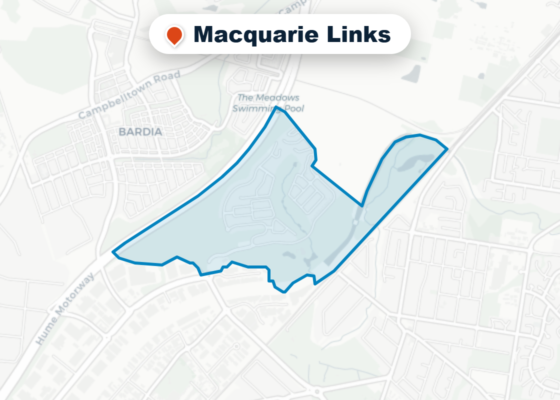 Map of Mr Splash plumbing service area in Macquarie Links