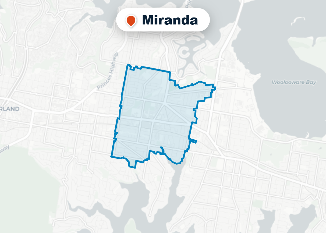 Map of Mr Splash plumbing service area in Miranda